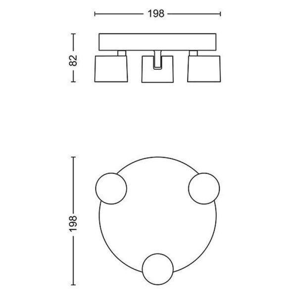 Bande ronde avec 3 spots de plafond STAR orientables 3x4,5W, lumière chaude à intensité variable 2700K IP20 | LéonLeds