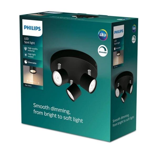 Regleta Redonda de 3 Focos de Techo Orientables STAR 3x4.5W Regulables Luz Cálida 2700K IP20 | LeonLeds