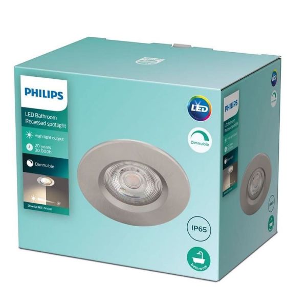Foco downlight empotrable redondo DIVE 5W 2700K Ø85mm IP65 níquel | LeonLeds