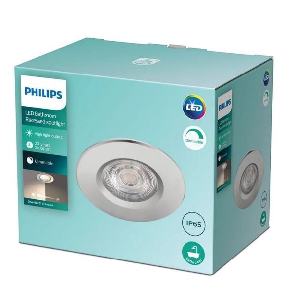 Foco empotrable downlight redondo DIVE 5W 2700K IP65 cromado Ø85mm | LeonLeds