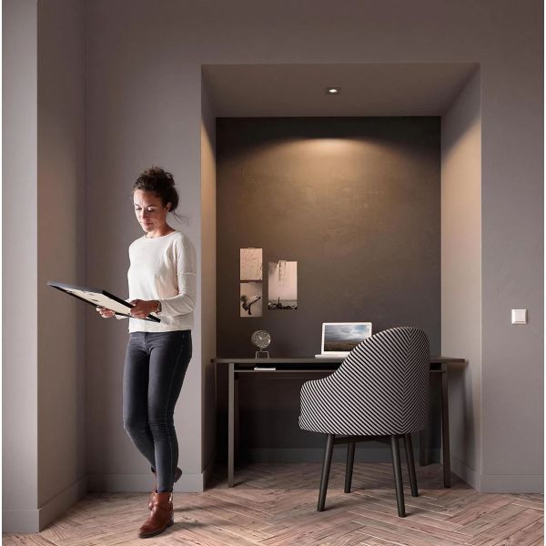 Foco LED quadrado embutido DONEGAL Lâmpada excl. 5,5W IP20 Níquel Ø90mm | LeonLeds