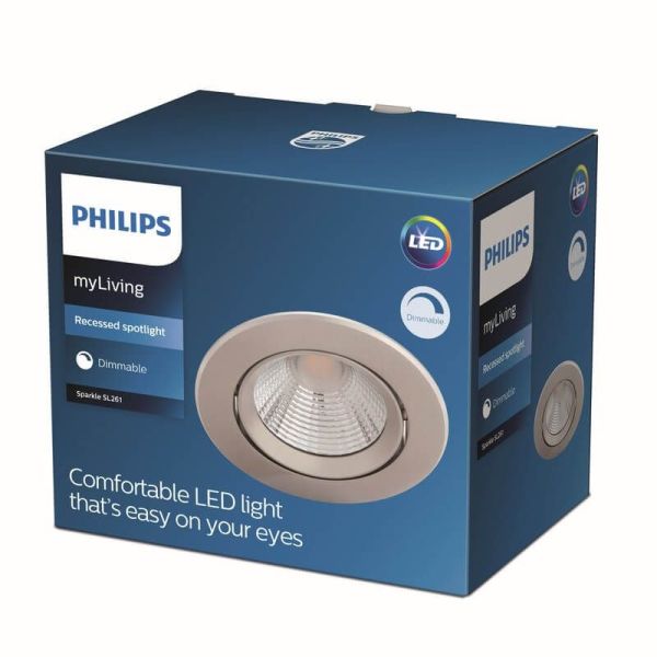 Downlight LED Empotrable SPARKLE 5.5W Luz Cálida 2700K 350lm Ø85mm IP20 Níquel | LeonLeds