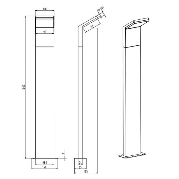 Poste externo LED PEARL Altura 100cm 8W 3000K Jardins e pátios | LeonLeds