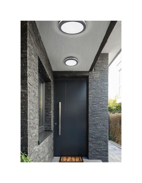 Plafón LED Exterior Redondo PIAVE Sensor Movimiento 11W 1180lm 3000K IP54 Negro Ø30cm | LeonLeds