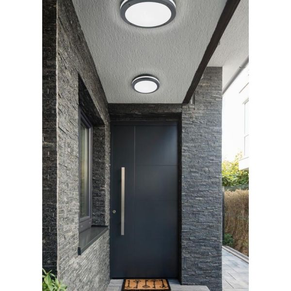 PIAVE Plafonnier LED Extérieur Rond Détecteur de Mouvement 11W 1180lm 3000K IP54 Noir Ø30cm | LéonLeds