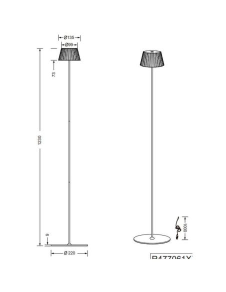 Lámpara de pie LED Regulable Sensor SUAREZ Altura 1,5W Luz Cálida 3000K Rojo | LeonLeds