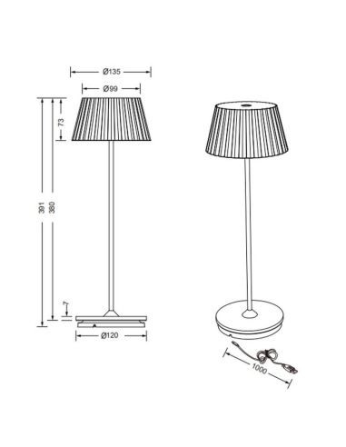 Candeeiro de mesa LED SUAREZ com base de carregamento regulável 1,5W 3000K IP44 preto | LeonLeds