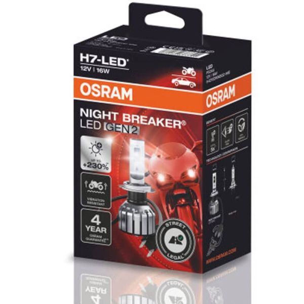 Lâmpada LED Osram H7 para motocicletas Night Breaker Gen 2, aprovada na Espanha +230% 64210DWNBG2-1HFB