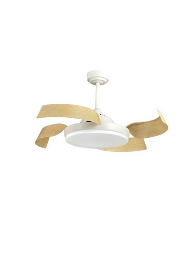 Ventilador LED BATAN Blanco con aspas Madera 35W 3200lm CCT Smart