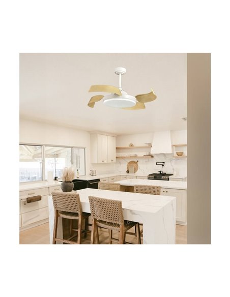 Ventilador LED BATAN Blanco con aspas Madera 35W 3200lm CCT Smart