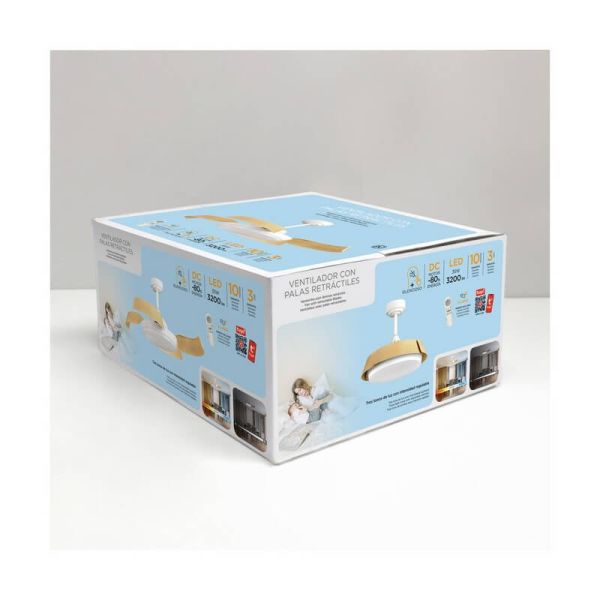 Ventilador LED BATAN Blanco con aspas Madera 35W 3200lm CCT Smart