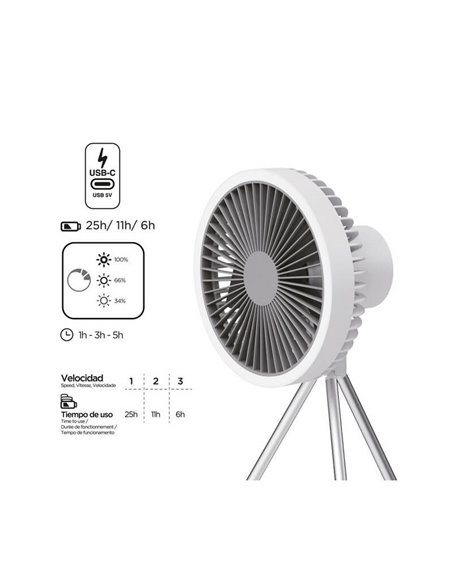 BRISE Ventilateur portable rechargeable LED sans câbles 5,5W pour table ou plafond avec crochet