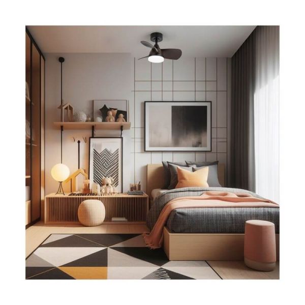 Ventilador de Techo LED BYAN Mini Negro+Madera 18W 2000Lm CCT Dim