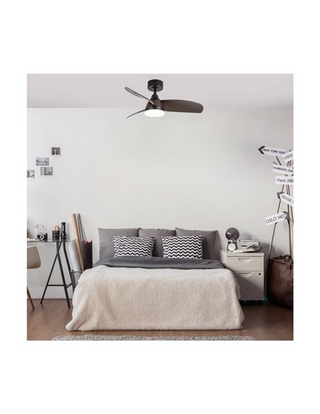 BYAN Ventilador de Teto LED Preto+Madeira 18W 2000Lm CCT Dim