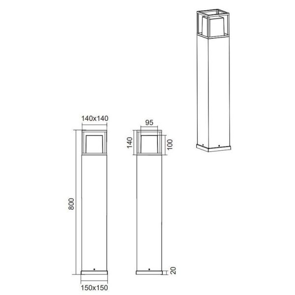 Poste Exterior de Superficie WITHAM 80cm 14,5W IP54 | LeonLeds