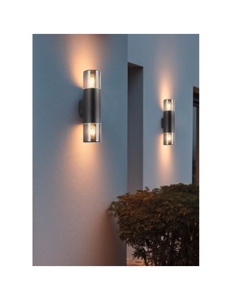 Aplique de Pared 2 Luces HOOSIC Pantalla Ahumada IP44 | LeonLeds