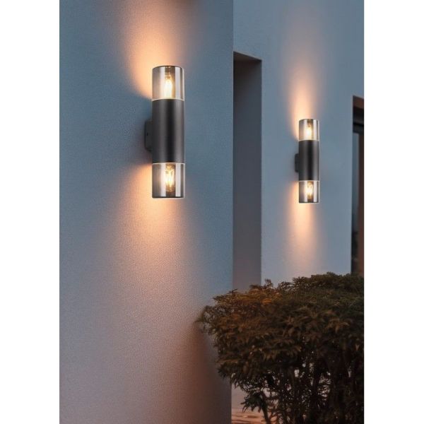 Aplique de Pared 2 Luces HOOSIC Pantalla Ahumada IP44 | LeonLeds