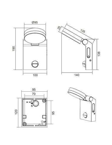 Aplique Exterior LED de Pared ADOUR IP44 Sensor Movimiento | LeonLeds