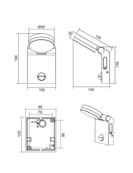 Aplique Exterior LED de Pared ADOUR IP44 Sensor Movimiento | LeonLeds
