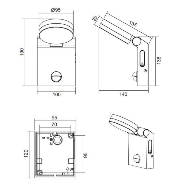 Aplique Exterior LED de Pared ADOUR IP44 Sensor Movimiento | LeonLeds