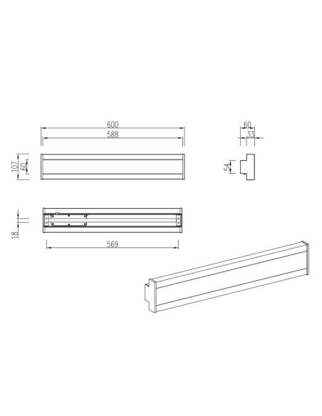 Aplique LED 8W DAWSON 60cm regulável IP54 | LeonLeds
