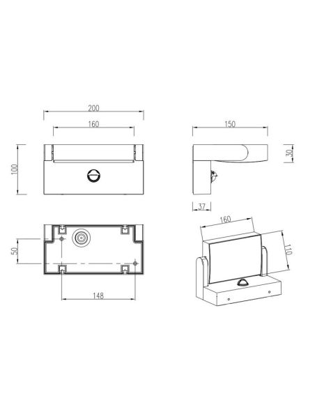 Medidas Aplique de Pared LED Exterior Orientable KANSAS con Sensor de Movimiento 10W 1000lm 3000K IP54 246869142