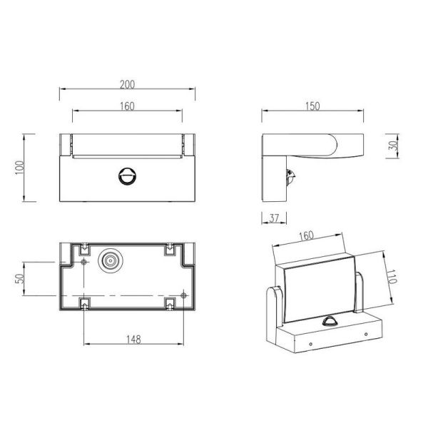 Medidas Aplique de Pared LED Exterior Orientable KANSAS con Sensor de Movimiento 10W 1000lm 3000K IP54 246869142