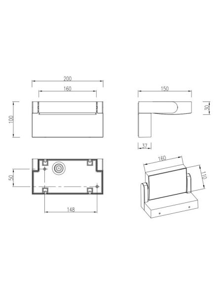 Medidas Aplique de Pared LED Exterior Orientable KANSAS para fachada 246860142 | LeonLeds