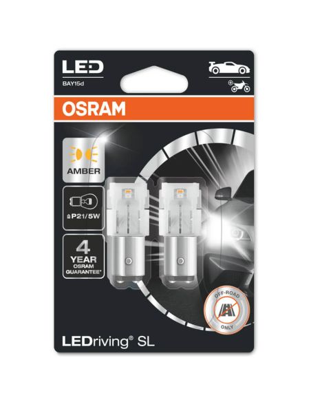 Pack de 2 Bombillas LED Ambar P21/5W BAY15d 6000K 12V (2Uds) 7528DYP-02B LED 2 Polos LEDriving SL Amber Osram