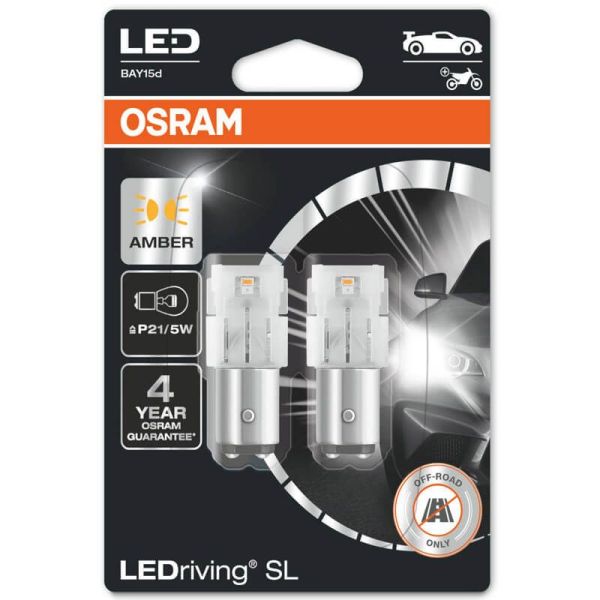 Pack de 2 Bombillas LED Ambar P21/5W BAY15d 6000K 12V (2Uds) 7528DYP-02B LED 2 Polos LEDriving SL Amber Osram