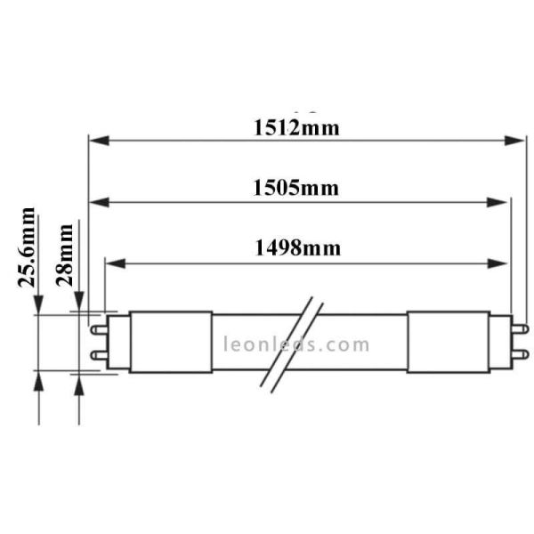 Medidas Tubo T8 LED 24W - 58W de 150CM Rotable Alta Frecuencia Rotable Master LEDtube Philips - LeonLeds.com