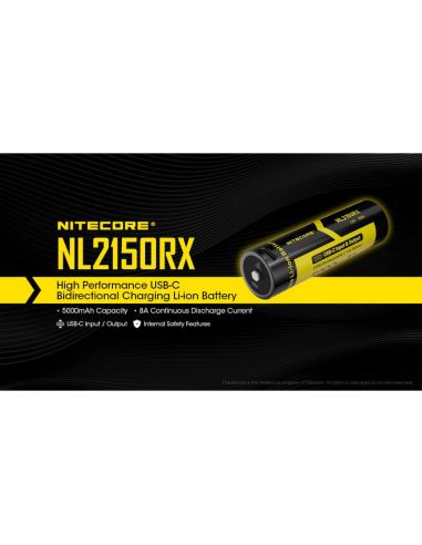 Batterie rechargeable NL2150RX 21700 5000mAh 3,6 V 21700 USB-C | LéonLeds