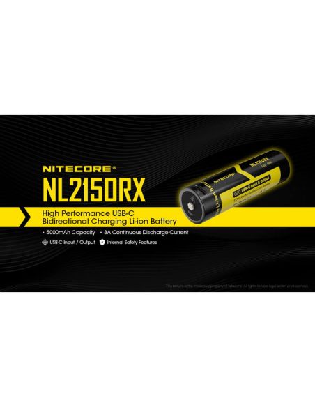 Bateria recarregável NL2150RX 21700 5000mAh 3,6 V 21700 USB-C | LeonLeds