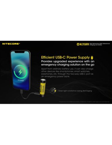 Bateria recarregável NL2150RX 21700 5000mAh 3,6 V 21700 USB-C | LeonLeds