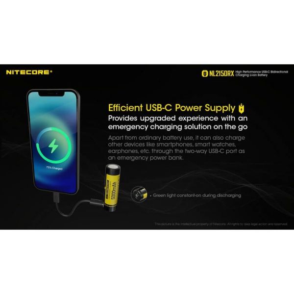 Batería Recargable NL2150RX 21700 5000mAh 3,6 V 21700 USB-C | LeonLeds