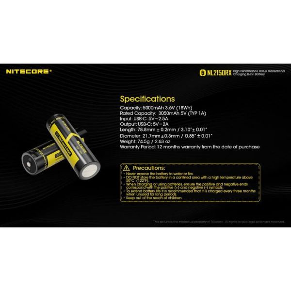 Batería Recargable NL2150RX 21700 5000mAh 3,6 V 21700 USB-C | LeonLeds