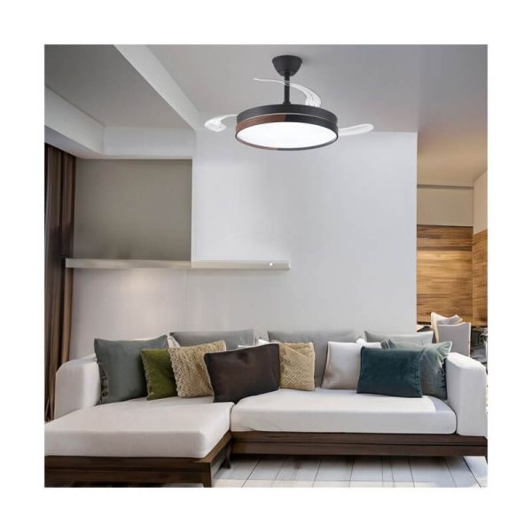 Ventilador de Techo LED con aspas retráctiles ECORO Negro 45W 4400Lm CCT