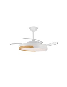 Ventilateur de Plafond LED Pales Rétractables ECORO Blanc/Bois 45W 4400Lm CCT