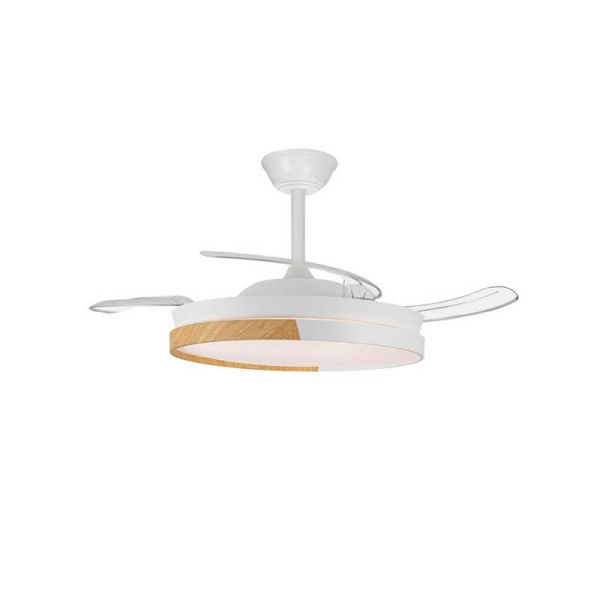 Ventilador LED de Techo aspas retráctiles ECORO Blanco/Madera 45W 4400Lm CCT