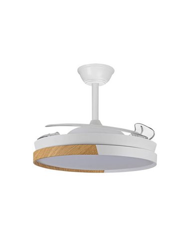 Ventilador de teto LED lâminas retráteis ECORO Branco/Madeira 45W 4400Lm CCT