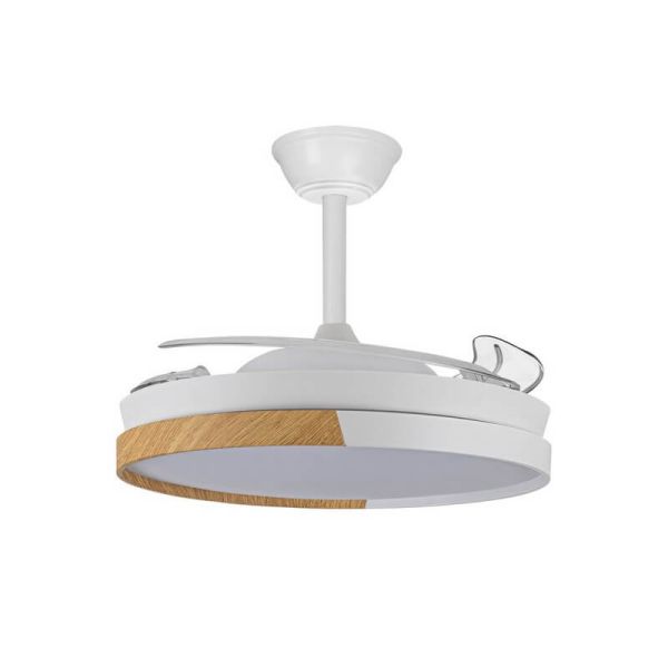 Ventilador LED de Techo aspas retráctiles ECORO Blanco/Madera 45W 4400Lm CCT
