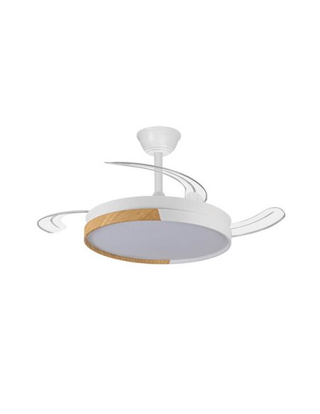 Ventilador LED de Techo aspas retráctiles ECORO Blanco/Madera 45W 4400Lm CCT