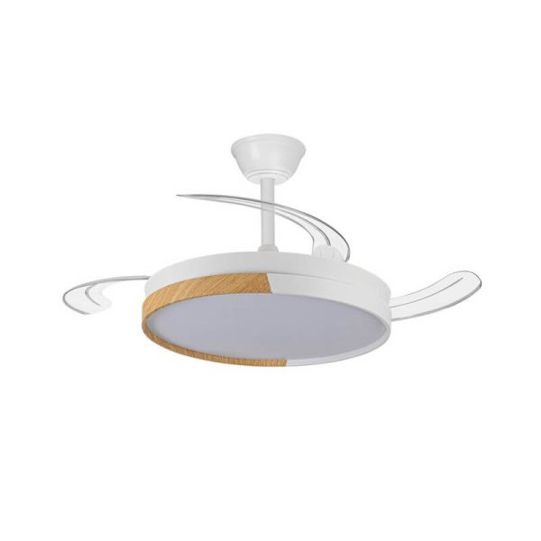 Ventilador LED de Techo aspas retráctiles ECORO Blanco/Madera 45W 4400Lm CCT