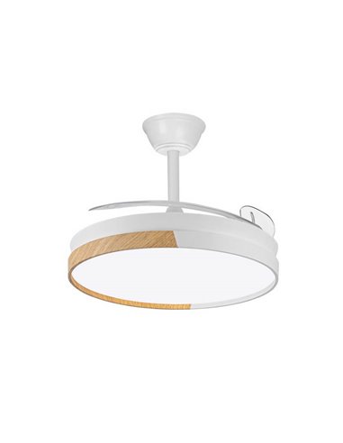 Ventilateur de Plafond LED Pales Rétractables ECORO Blanc/Bois 45W 4400Lm CCT