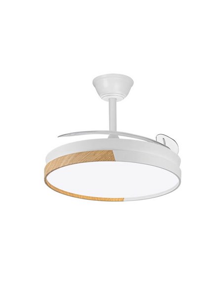 Ventilador de Teto LED Lâminas Retráteis ECORO Branco/Madeira 45W 4400Lm CCT