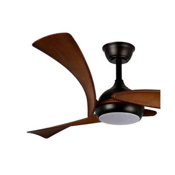 Elegante ventilador de teto LED ENNA Preto com lâminas de madeira escura 24W 2400Lm CCT Dim