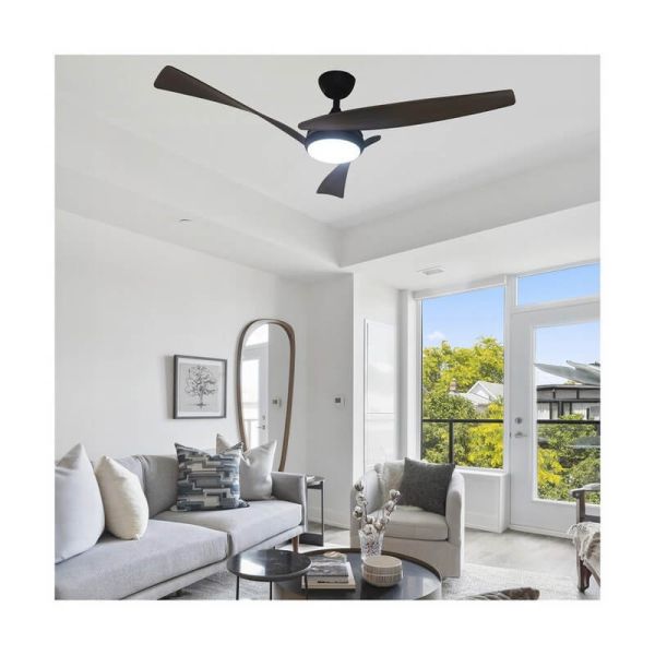 Ventilador de techo LED elegante ENNA Negro con aspas madera oscura 24W 2400Lm CCT Dim