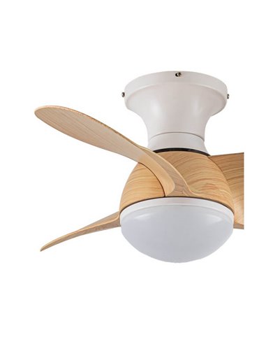 Ventilador LED pequeño EPONA Blanco mas aspas Madera 20W 2000Lm CCT Dim con mando a distancia