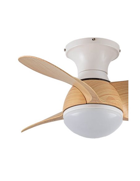 Ventilador LED pequeño EPONA Blanco mas aspas Madera 20W 2000Lm CCT Dim con mando a distancia