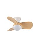 Ventilador LED pequeño EPONA Blanco mas aspas Madera 20W 2000Lm CCT Dim con mando a distancia